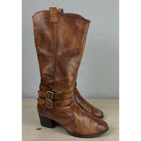 Børn Shoes - Born Milari Double Buckle Block Heel Knee-High Boots Brown Size 10 EU 42 *Flawed